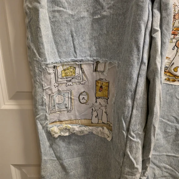 Light Wash Denim Overalls with Whimsical Patch Art - Picture 6 of 8